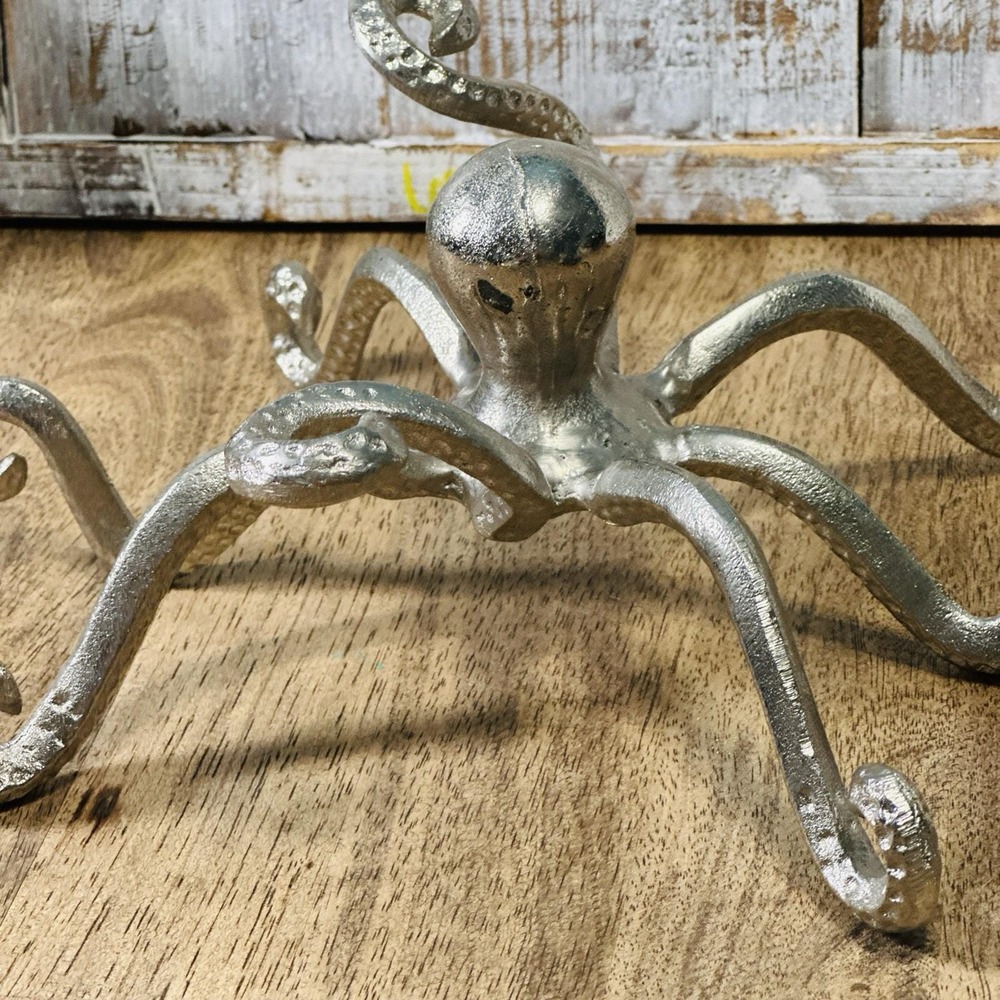 Octopus Shelf Decor Pewter Finish Nautical Statue Coastal Marine Life Figure 11" - Picture 3 of 7